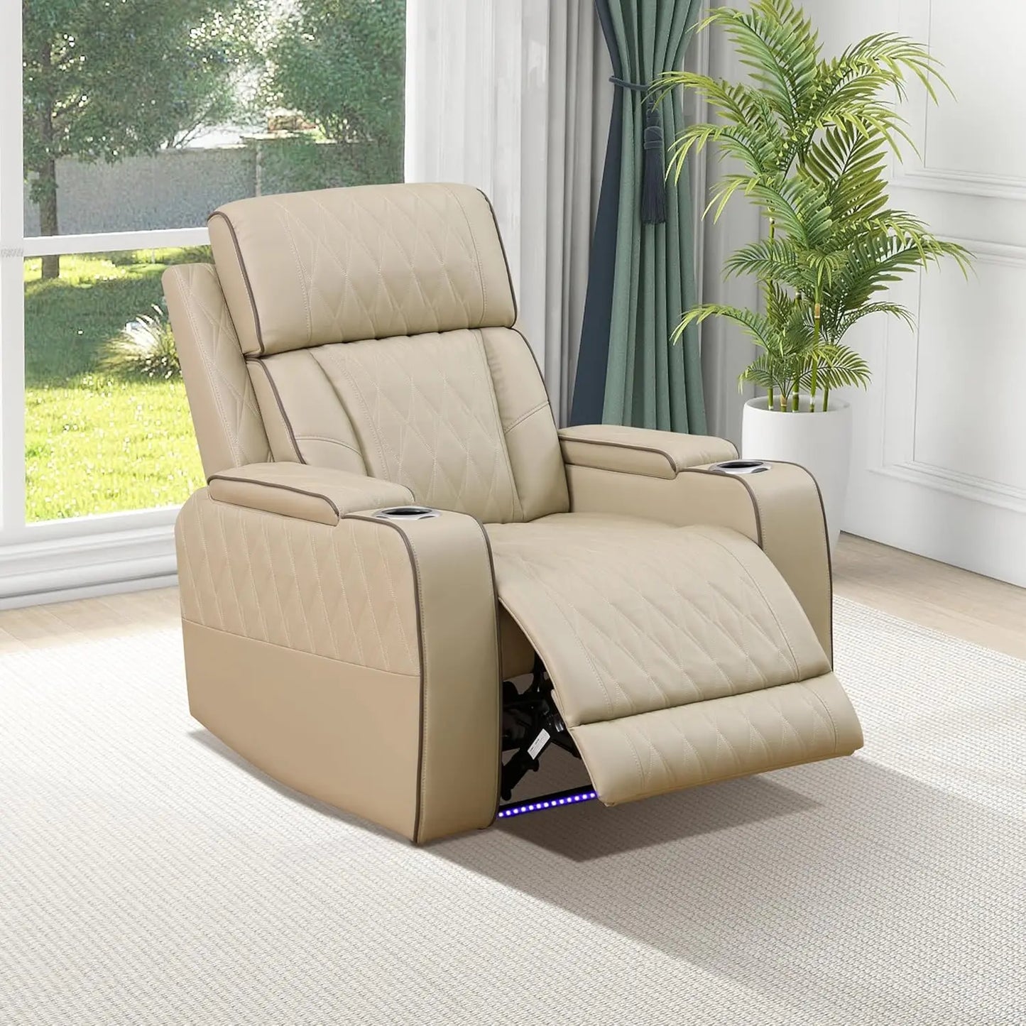 Leather Power Recliner Chair with LED, Luxury Reclining Chair Sofa, Living Room Furniture Sets, Premium Breathing, Customized