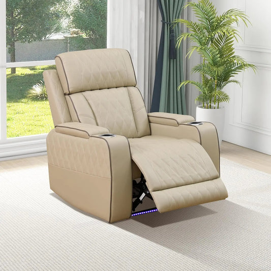 Leather Power Recliner Chair with LED, Luxury Reclining Chair Sofa, Living Room Furniture Sets, Premium Breathing, Customized