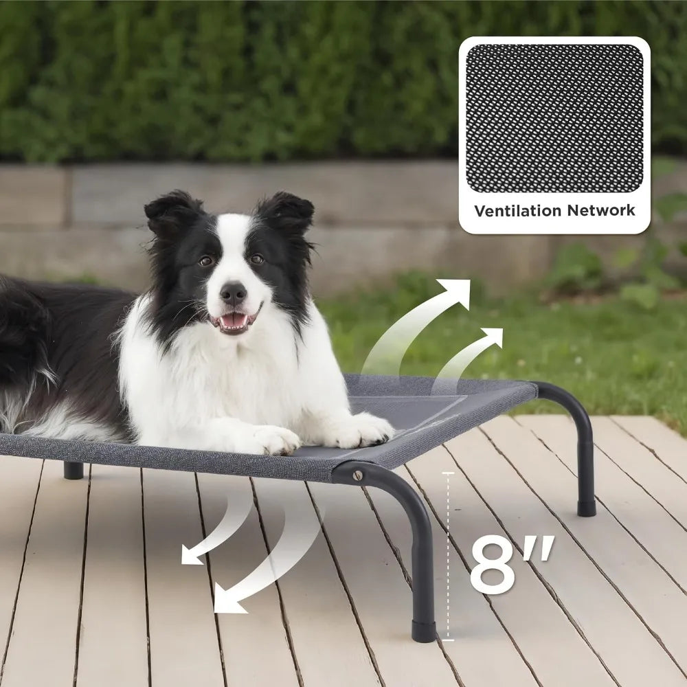 Large Elevated Cooling Pet Cot with Breathable Mesh and Skid Resistant Feet for Indoor Outdoor Use