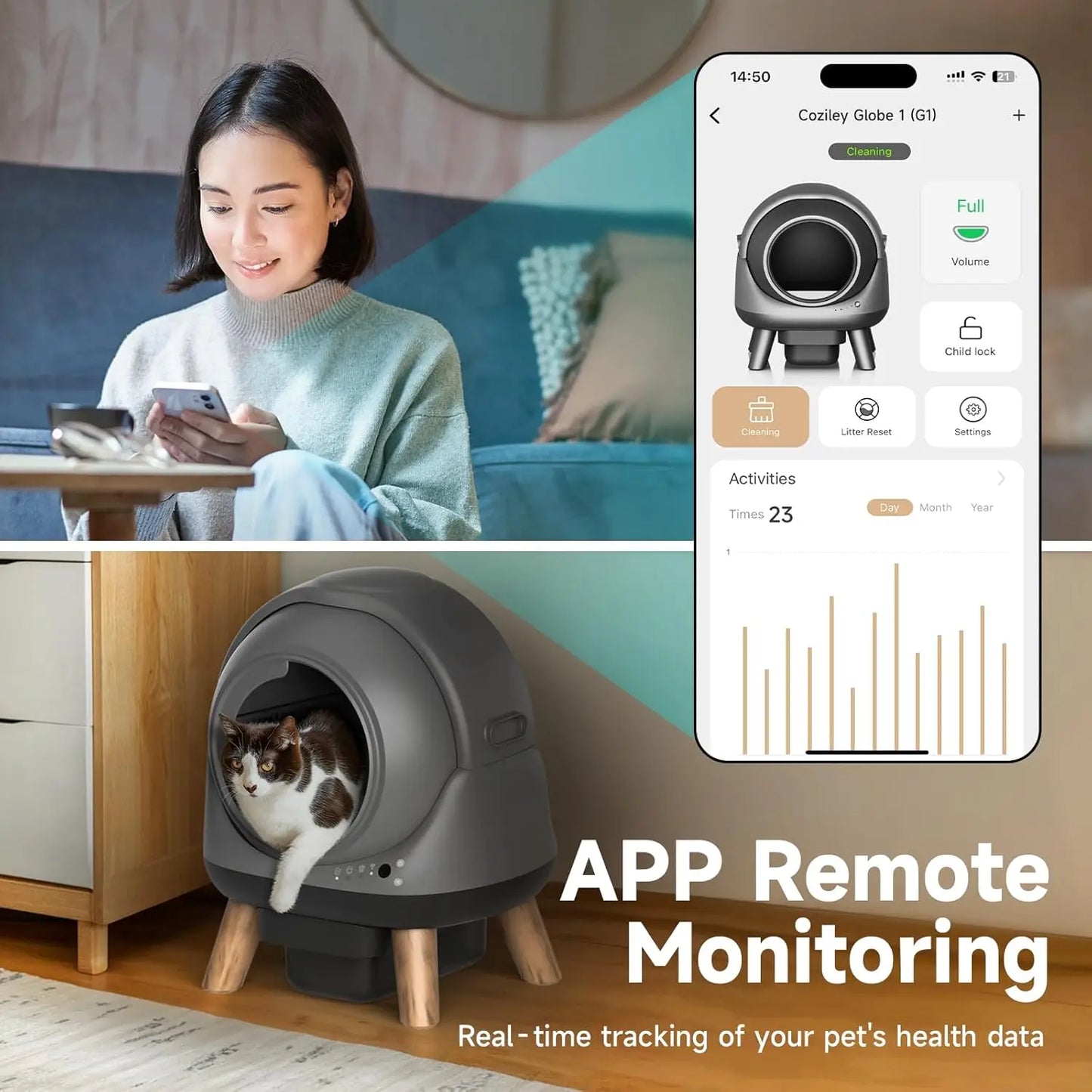 Self Cleaning Litter Box for Multiple Cats, G1 Automatic Litter Box with Smart APP Control & Health Monitoring, Customized