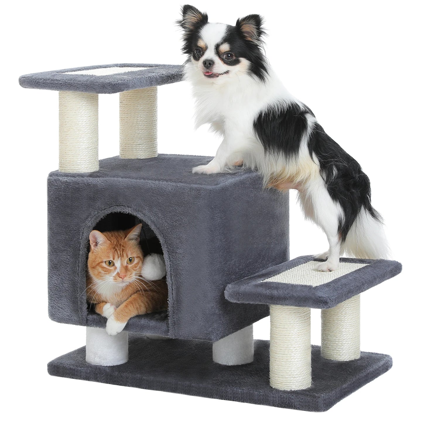 3-Tier Dog Stairs, Removable Pet Stairs for Small Dogs and Cats, Multifunctional Cat Bed House with Scratching Posts, Cat Condo