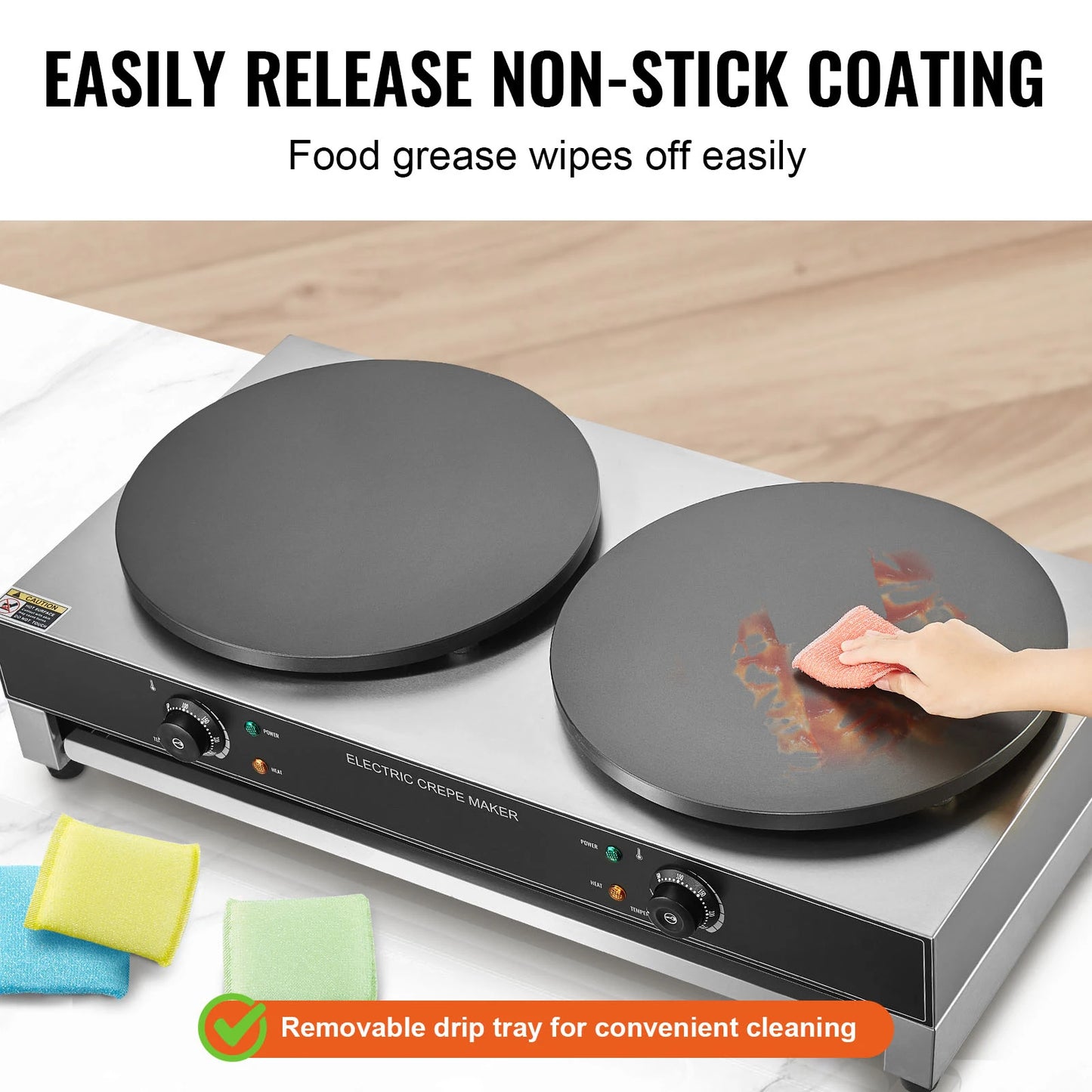 SucceBuy 16in Electric Crepe Maker Double Head Commercial Crepe Machine Flat Plate Crepe Griddle Desktop Cereals Pancake Stove