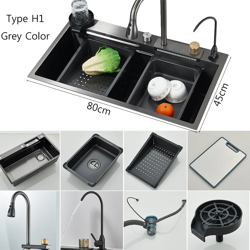 Brushed Nickel Stainless Steel Kitchen Sinks Recessed Sinks Kitchen Taps Sinks with Drains Kitchen Faucet Sink Sets