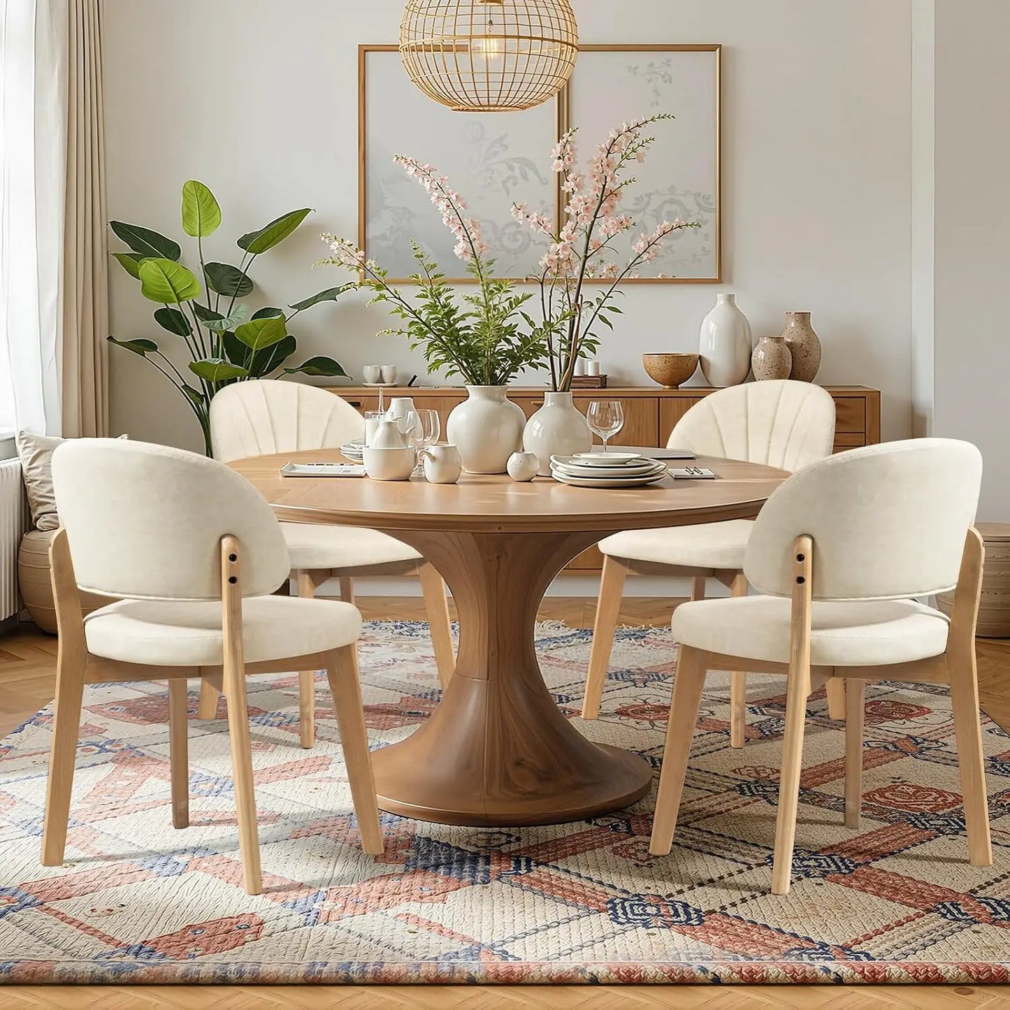 PU Leather Dining Chairs Set of 4, Upholstered Kitchen & Dining Chairs, Mid Century Solid Oak Wood, Custom