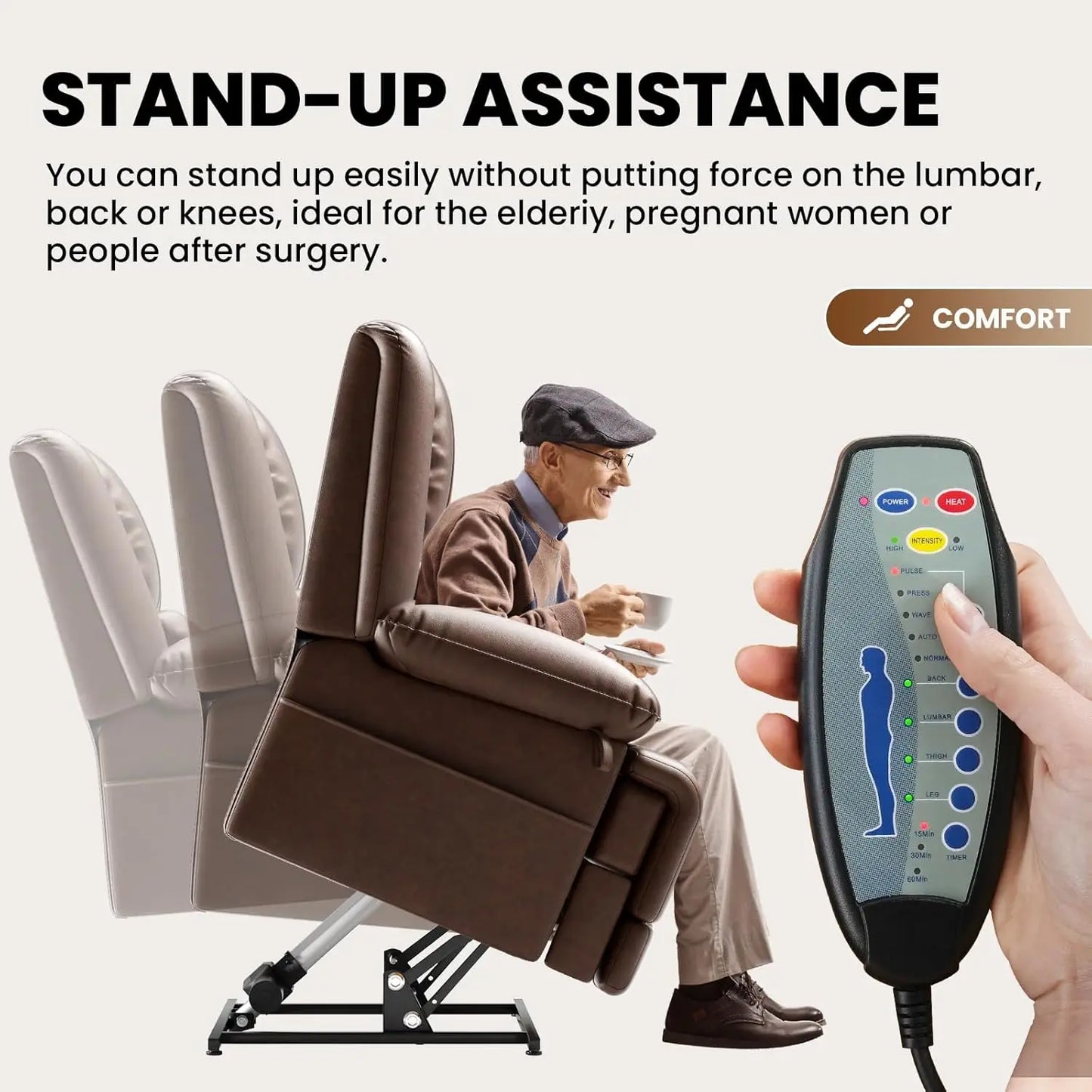 Large Dual Motor Power Lift Recliner Chair with Massage and Heat for Elderly People, Infinite Position,USB Ports, Customized