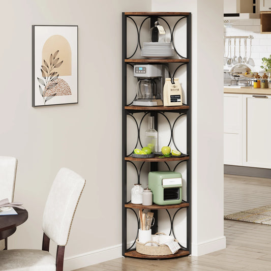 Tribesigns 6 Tier Tall Corner Shelf, 61 inch Rustic Corner Bookshelf Storage Rack Standing Shelving Unit