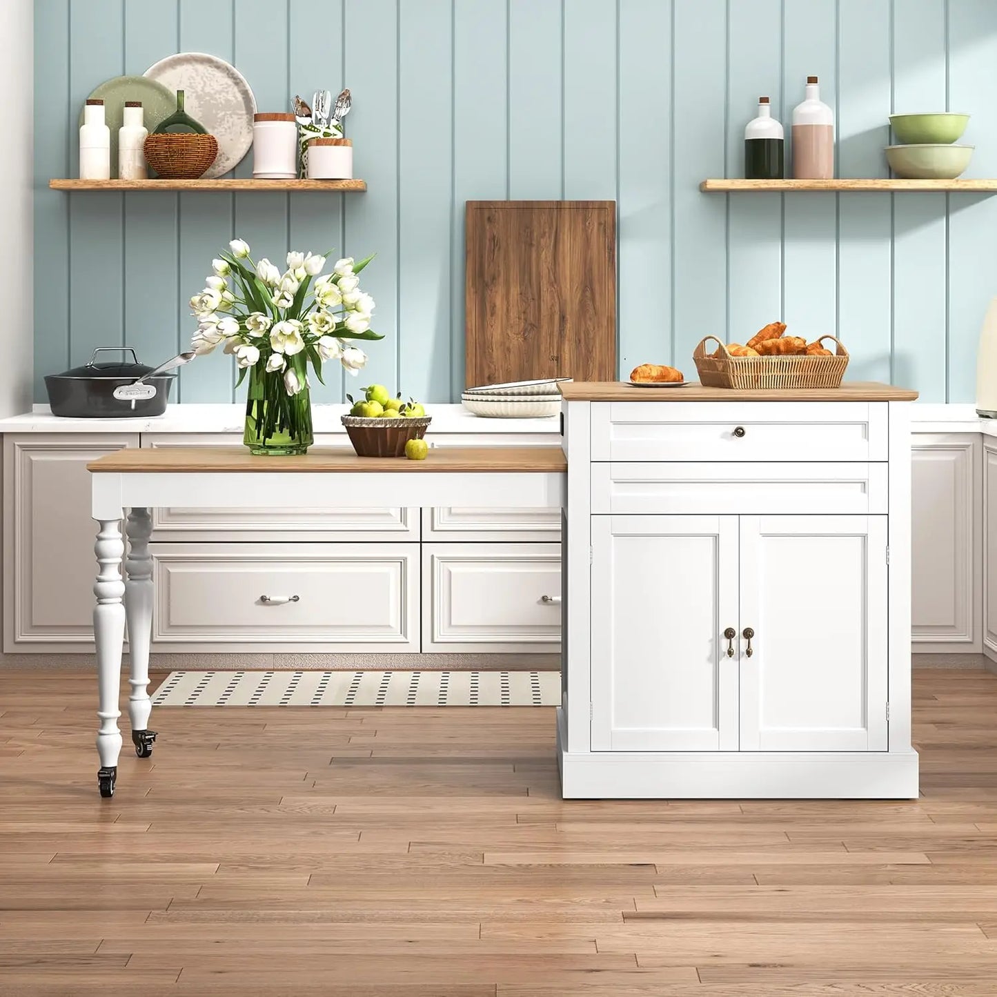 72" Kitchen Island with Extendable Table for 2-4, Island Table for Kitchen with Power Outlet and Storage Slide Out, Custom