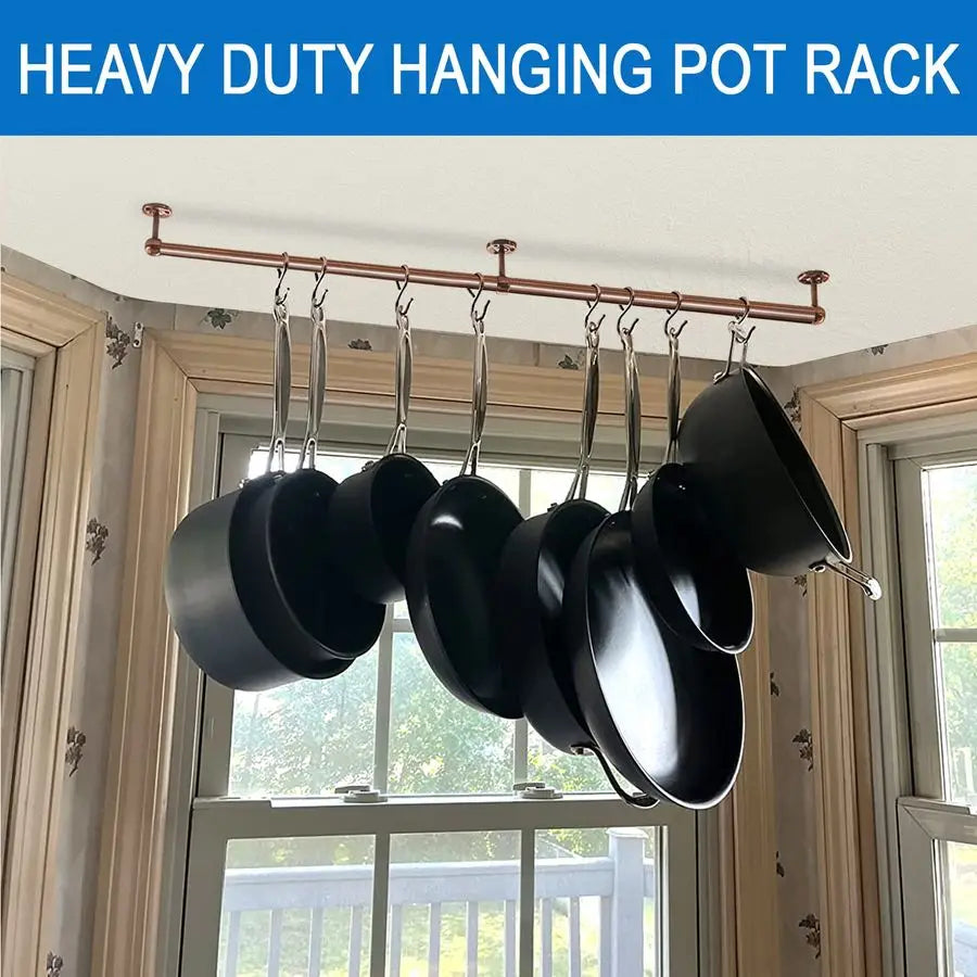 39.4 Inch Stainless Steel Wall Mounted Hanging Pot and Pan Rack with Adjustable S Hooks, Antique Copper