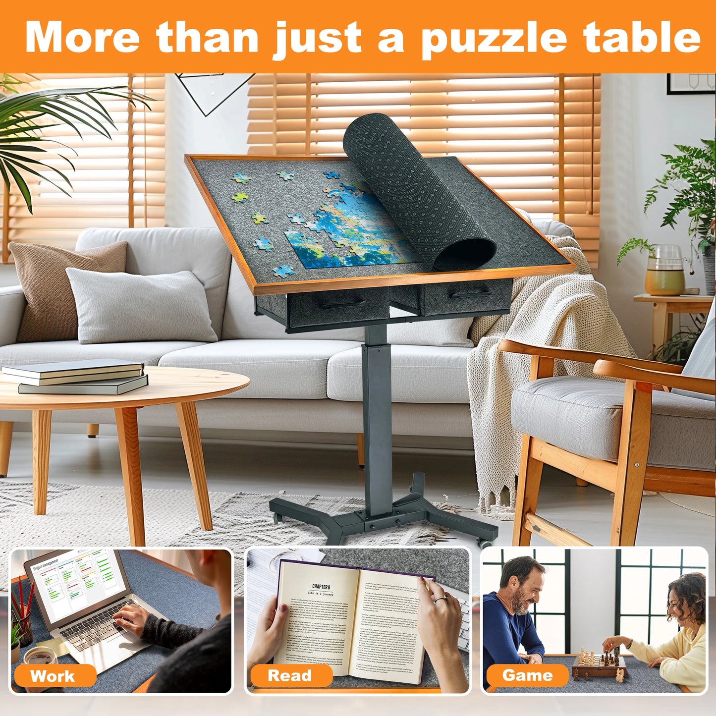 1500 Pieces Jigsaw Puzzle Table with Wheels and Drawers, Adjustable Height & Tilt Angle for Adults Indoor Game Ideal Gift