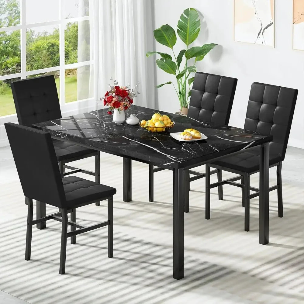 Dining Room Table Set 5 Piece  Set Marble Dining Table 4 Chair Table Set for Kitchen Living Room Breakfast