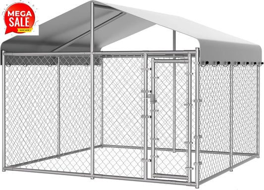 Extra Large Outdoor Dog Kennel, 10x10x6.56ft Anti-Rust Dog Kennel Outside with Roof, Galvanized Chain Link Dog Runs for Outside