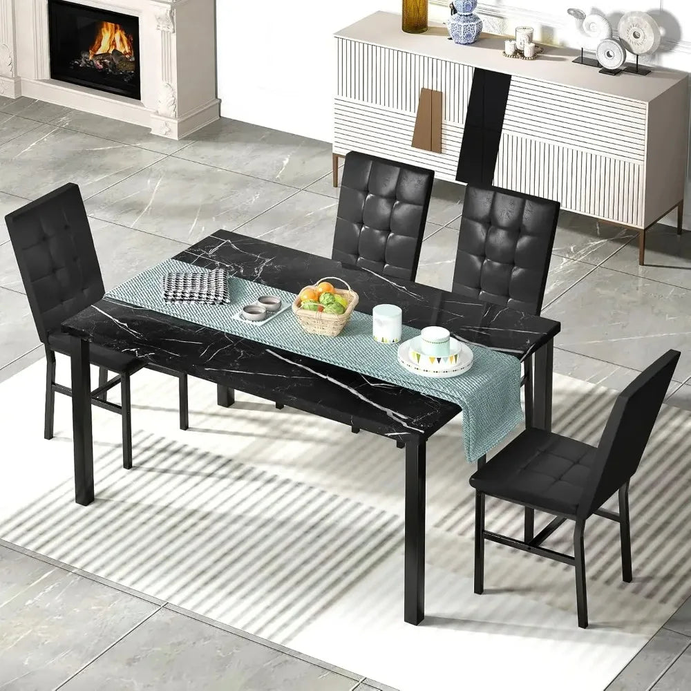 Dining Room Table Set 5 Piece  Set Marble Dining Table 4 Chair Table Set for Kitchen Living Room Breakfast