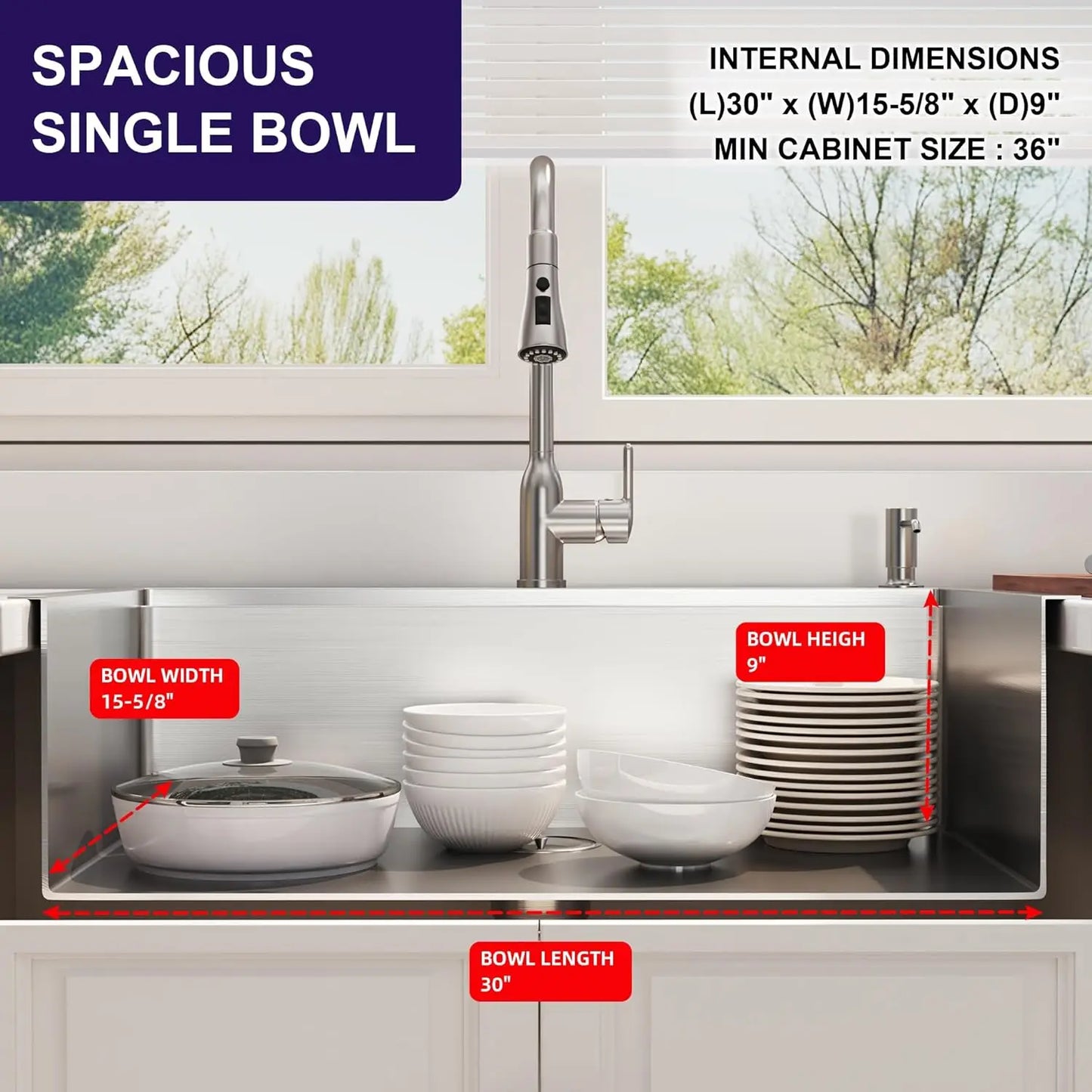 33" Drop-in Workstation Kitchen Sink 16 Gauge 304 Stainless Steel Topmount Single Bowl 33x22x9, Custom