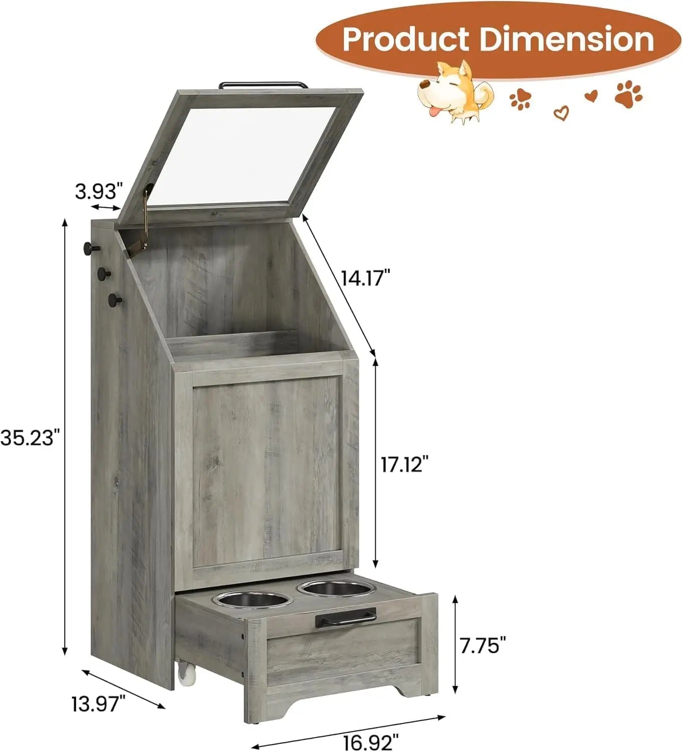 Dog Food Station with Storage,Pet Feeding Station with Raised Bowls,Dog Food Storage Cabinet with Hanger for Feeding
