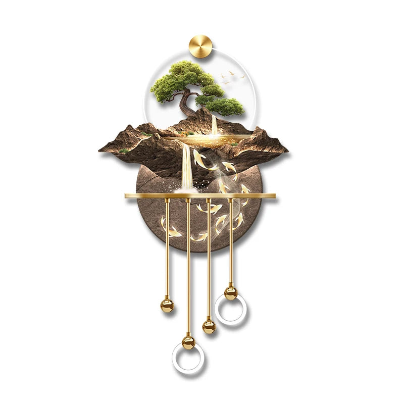 Entrance Decoration Pendant Lamps Luxury Abstract Plant Corridor Hanging Painting TV Background Wall Painting With  Light Lustre