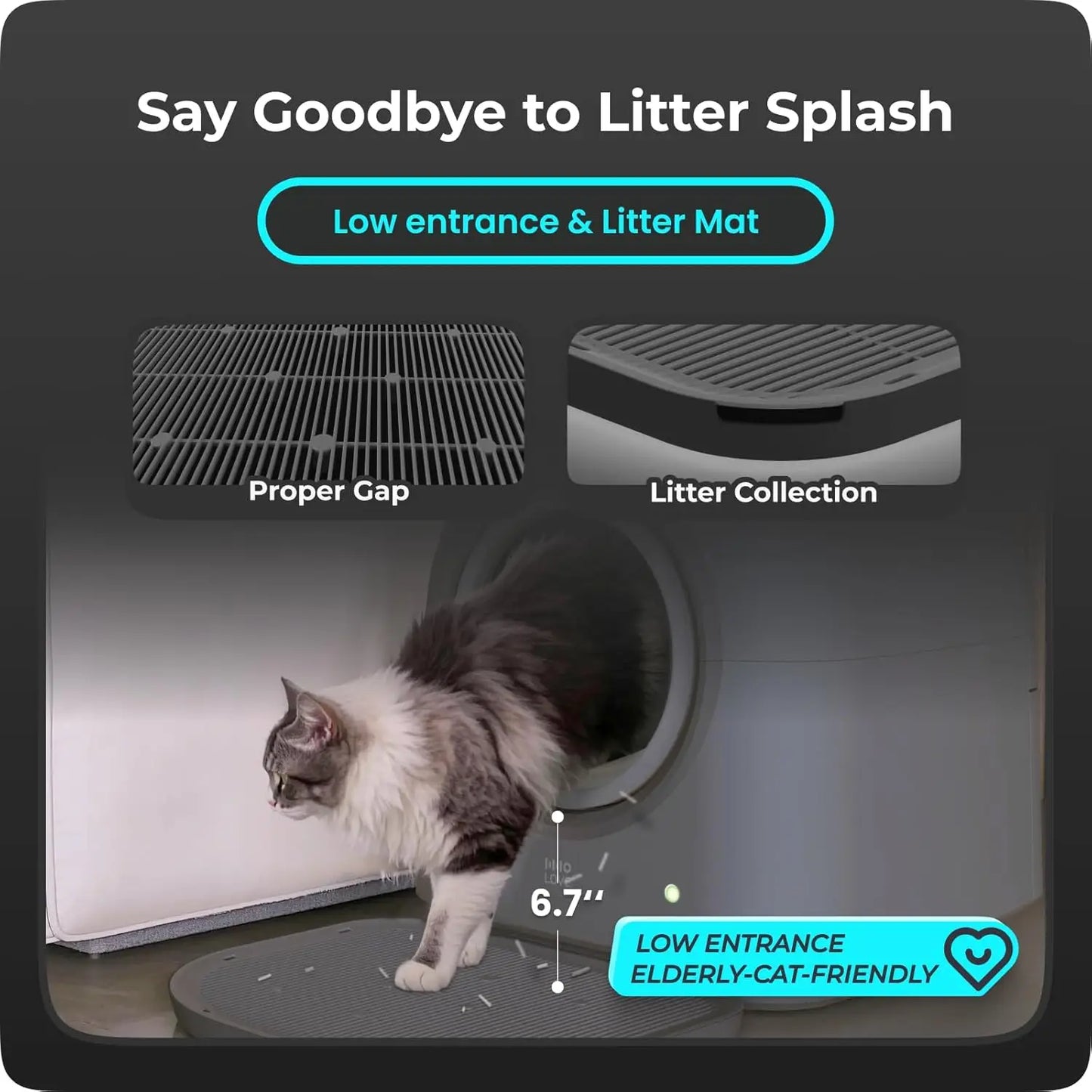 Self Cleaning Automatic Cat Litter Box, App Control, Hands Free for Multi-Cat, Safe,with Mat, Bags & Deodorizer,Dark Grey,Custom