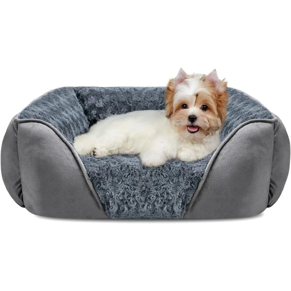 Rectangle Washable Orthopedic Dog Bed Soft Calming Durable Anti-Slip Bottom Small Medium Large Sizes