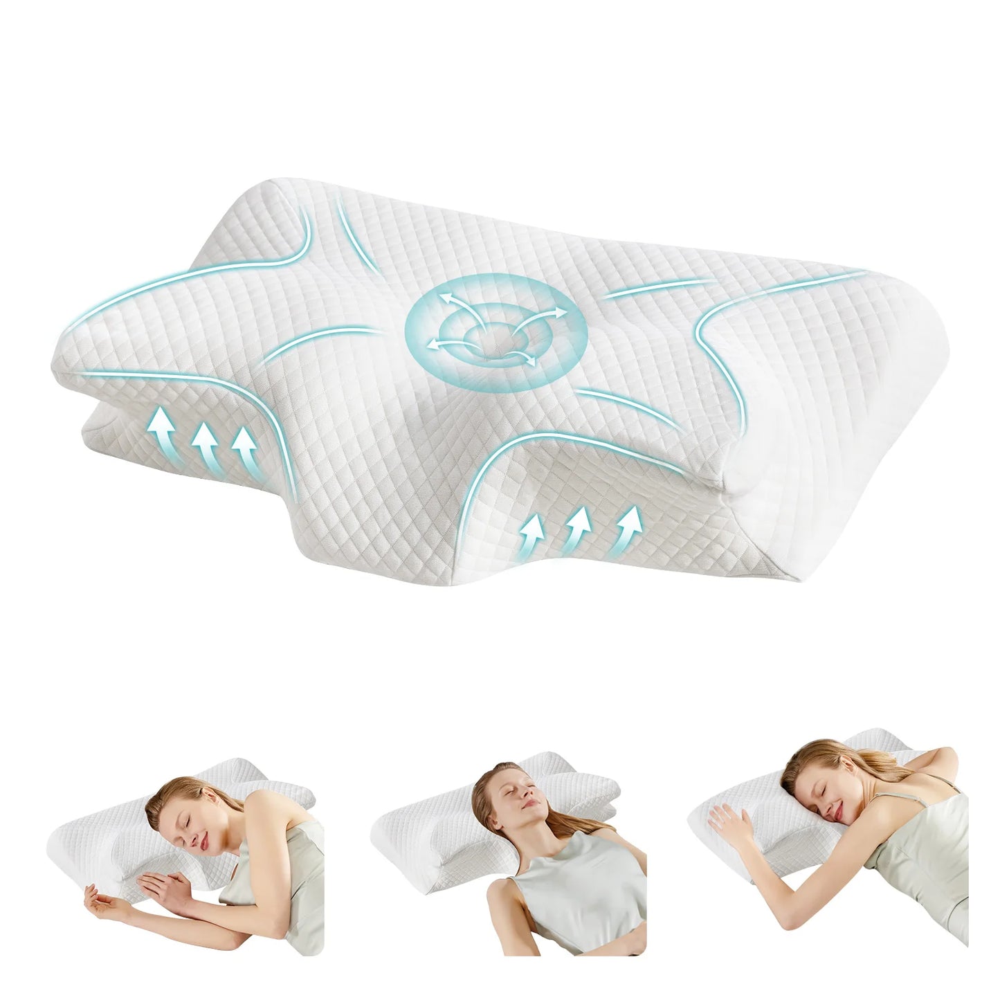 JHK Ergonomic 23.6" Largex13.8" Wide Cervical Neck Pillow Memory Foam Pillow with Cooling Pillowcase Cervical Contour Pillows