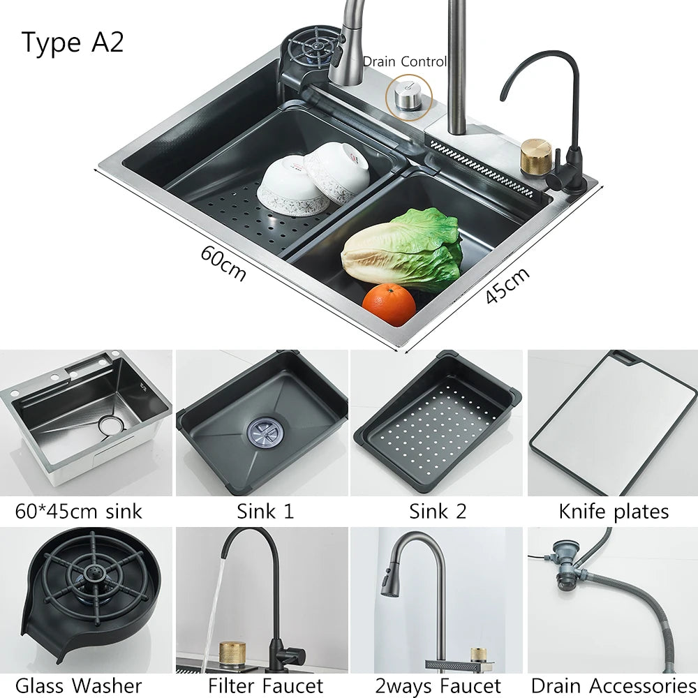 Brushed Nickel Stainless Steel Kitchen Sinks Recessed Sinks Kitchen Taps Sinks with Drains Kitchen Faucet Sink Sets