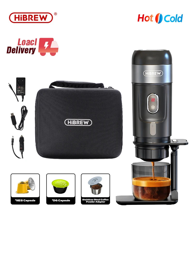 HiBREW Portable Coffee Machine for Car & Home,DC12V Expresso Coffee Maker Fit Nexpresso Dolce Pod Capsule Coffee Powder H4A