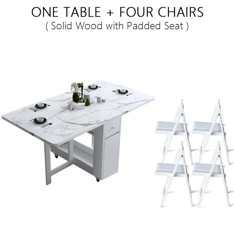 Fashion White Color Folding Dining Table Furniture yemek masasi Multifunctional Rectangle Foldable Dining Table Folding Chairs