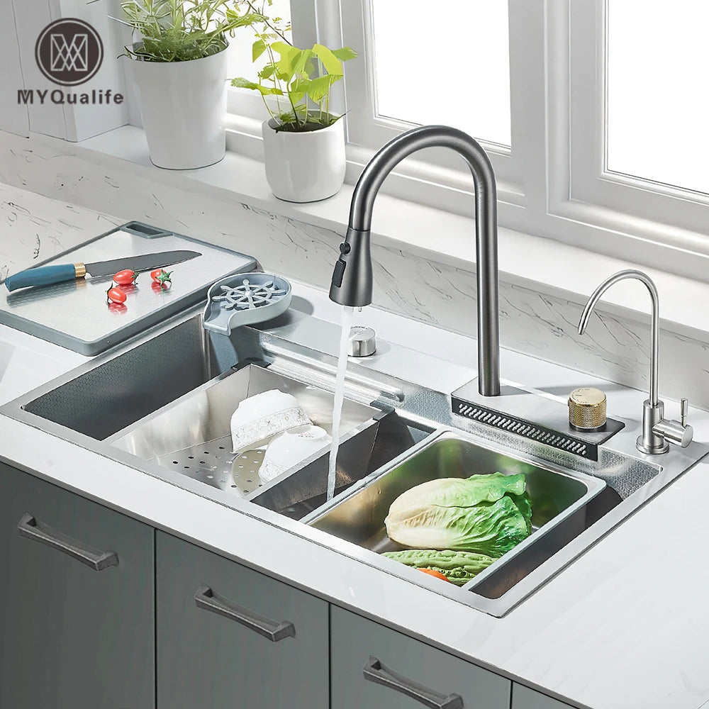 Brushed Nickel Stainless Steel Kitchen Sinks Recessed Sinks Kitchen Taps Sinks with Drains Kitchen Faucet Sink Sets