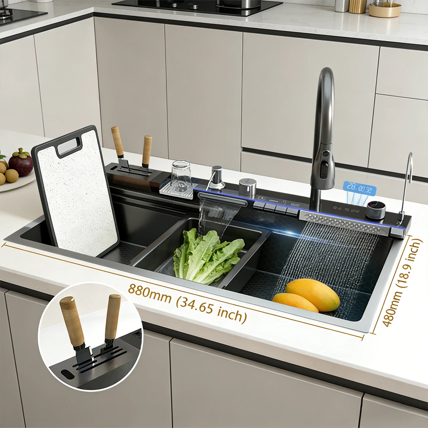New Modern Stainless Steel Kitchen Sink Multifunctional Sinks Digital Display Large Single Slot Wash Dish Bowl Various Styles