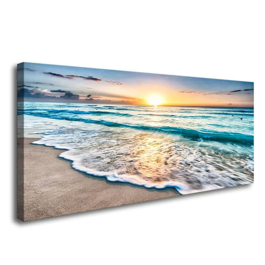 Baisuart S02250 Canvas Prints Wall Art Beach Sunset Ocean Waves Nature Pictures Stretched Canvas Wooden Framed for living Room