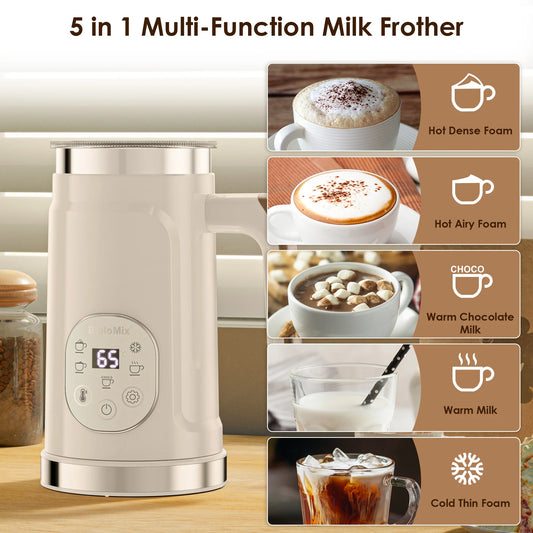 BioloMix 5-in-1 Milk Frother with LED Touch Screen – Hot & Cold Foam Maker for Lattes, Coffee & More