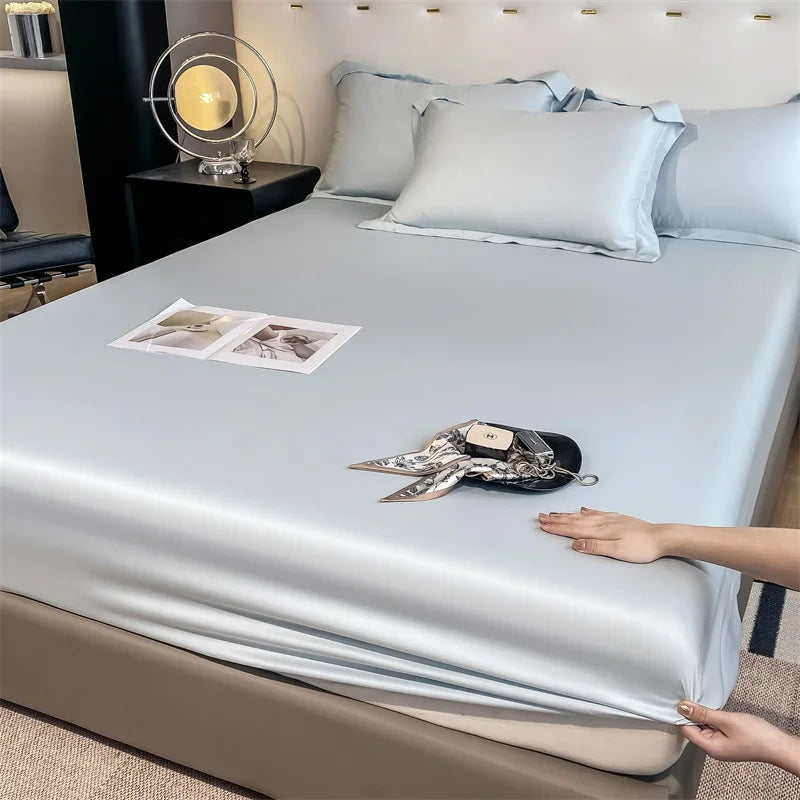 Natural Mulberry Silk Fitted Sheet  Mattress Cover Queen King Size Customized Size Luxury High-End Silk Bedding Sheets