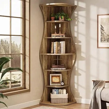 73.2"Tall Corner Bookcase, Farmhouse 6-Tier Corner Shelf for Small Space, Freestanding Bookshelf Display Shelf Plant Stand