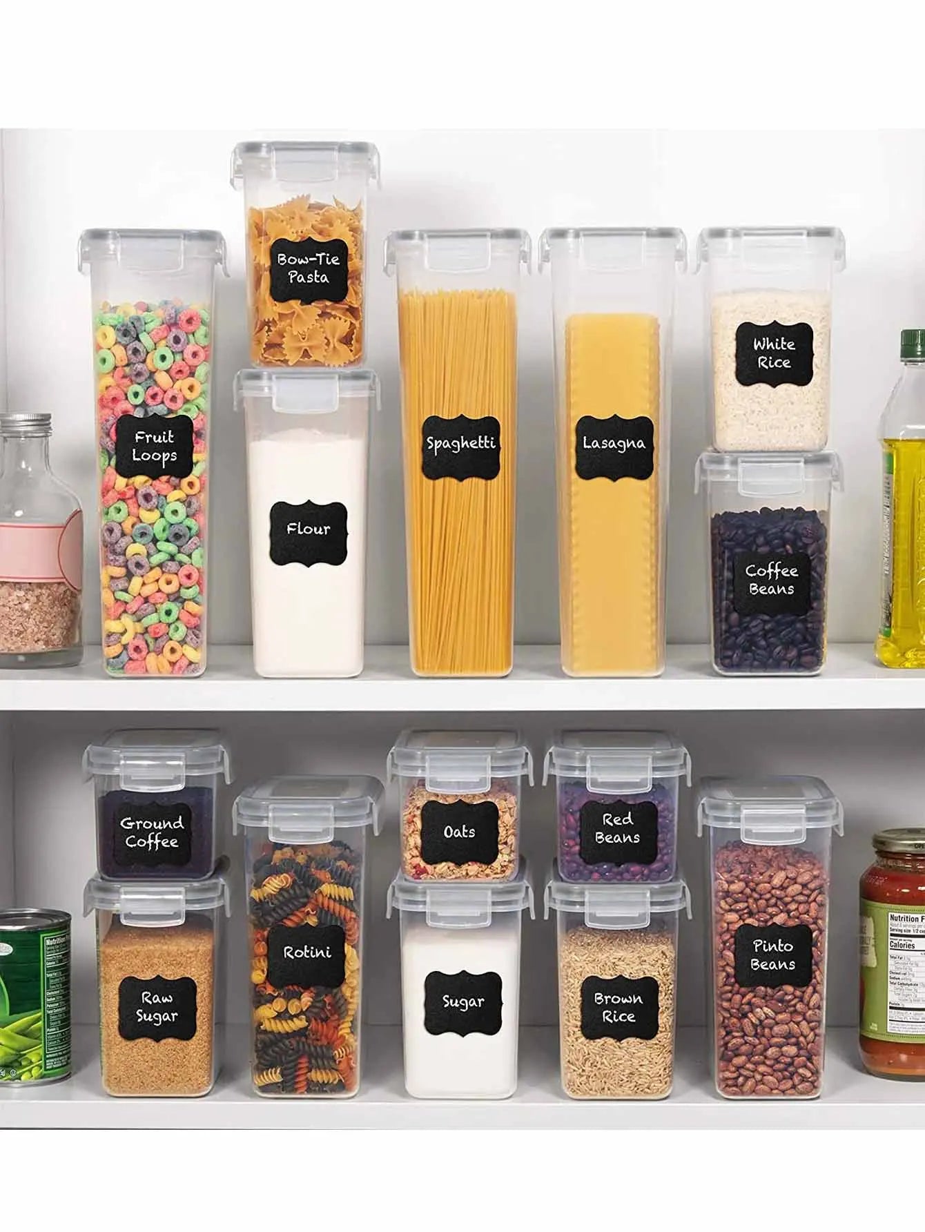 24pcs Airtight Food Storage Containers with Labels for Flour Grains, Coffee Beans and Kitchen Spices Keep Food Fresh Organized