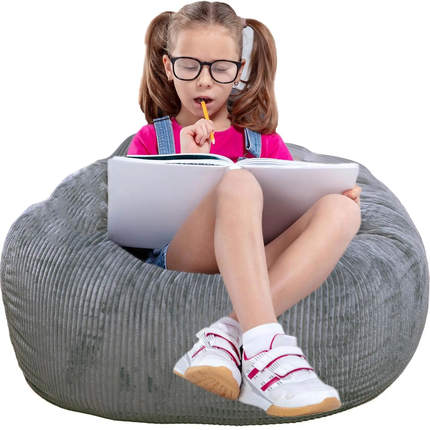 Classic Bean Bag Chair, with Faux Rabbit Fur Cover for Teens and Kids, Memory Foam Bean Bag Chairs, Ultra Soft Faux Fur Fabric,