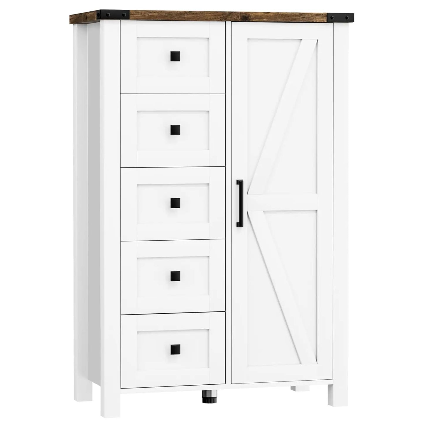Farmhouse Dresser Storage Cabinet for Bedroom, 5 Drawer Dresser with Barn Door, 48 Inch Tall Grey Wood Chest, Customized