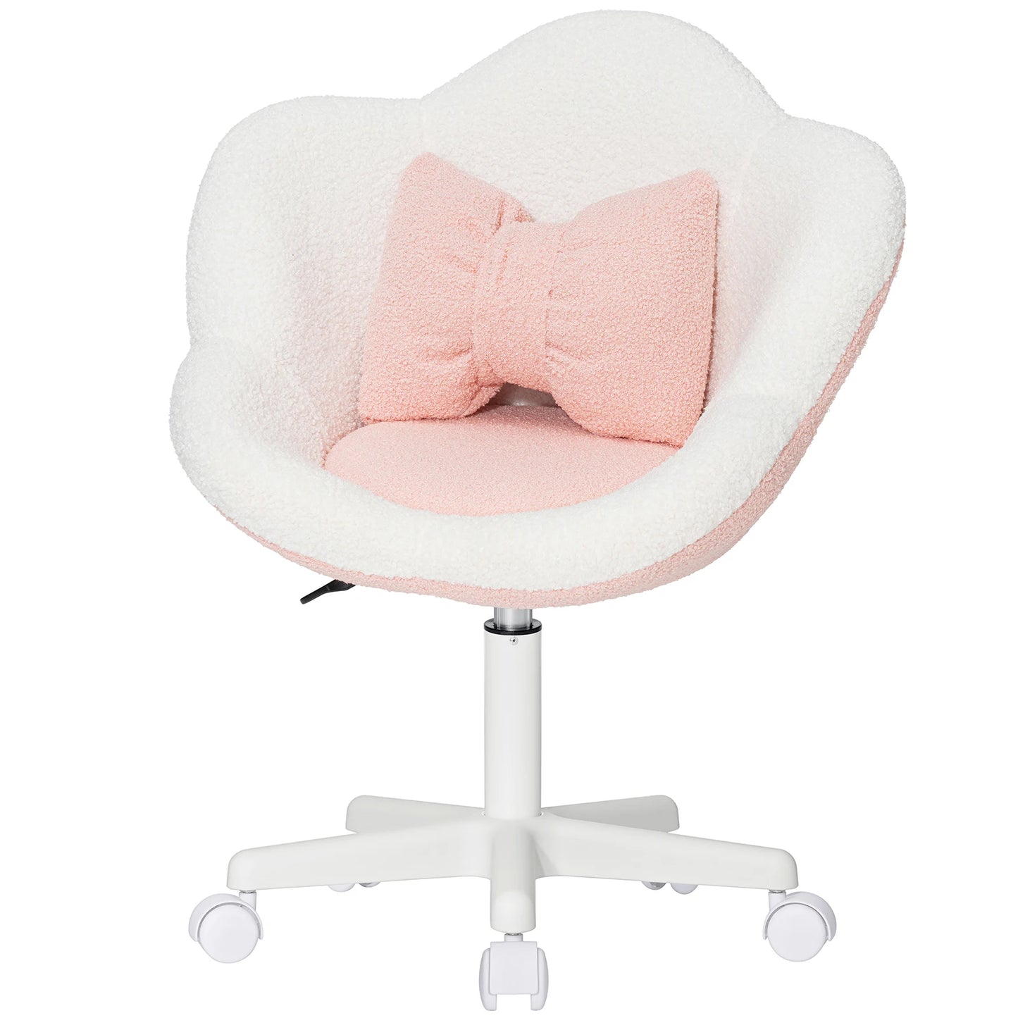 Kids Desk Chair Ergonomic Flower Study Chair Boucle Swivel Kids Computer Chair Adjustable Height Cute Children Desk Chair