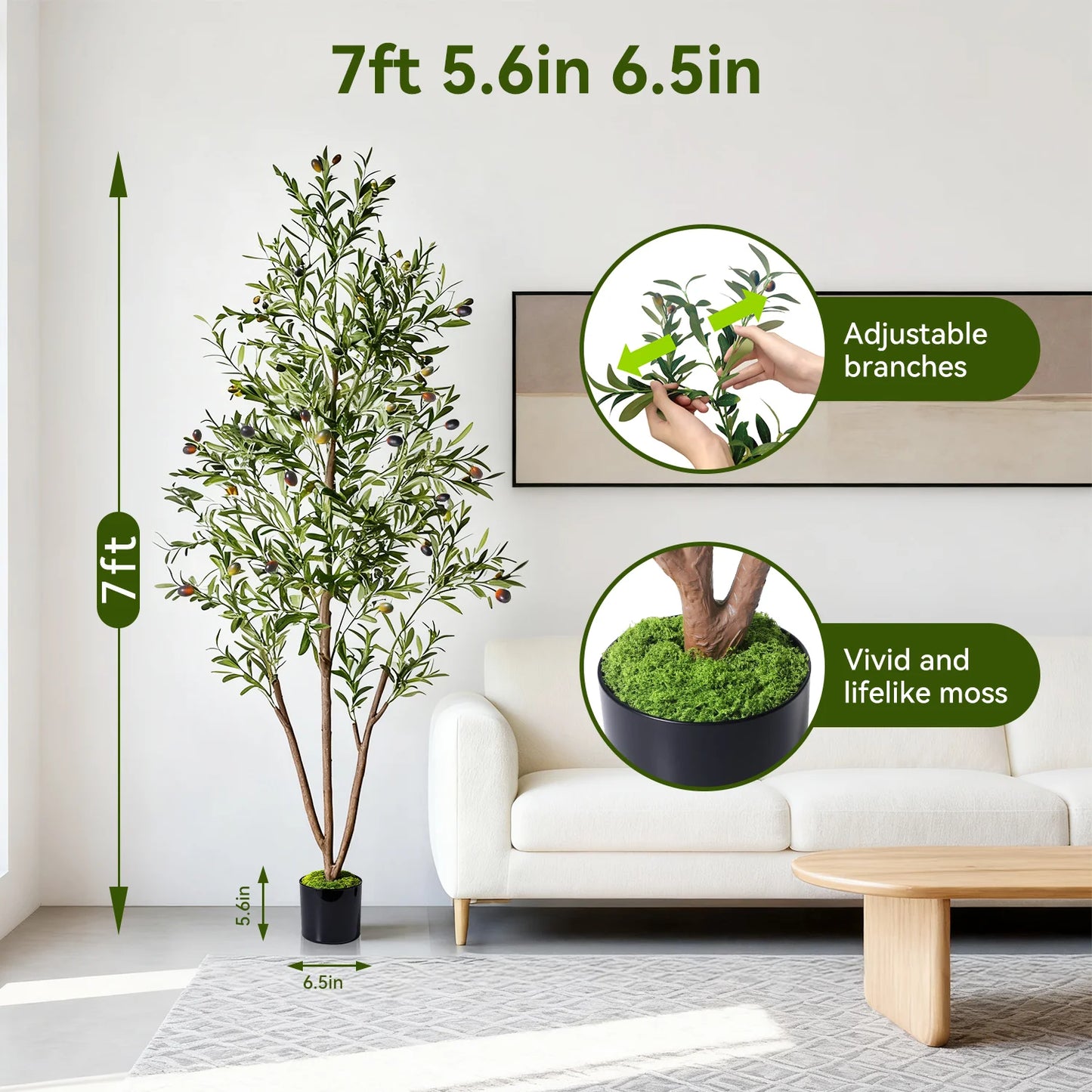 Artificial Olive Tree 7FT Tall Faux Plant Secure PE Material Anti-Tip Tilt Protection Low-Maintenance Tree for Home