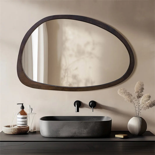 Wall Mirror Decorative Mirror Irregular Industrial Mirror with Black Walnut Wood Frame for Living Room Bedroom Bathroom Entryway