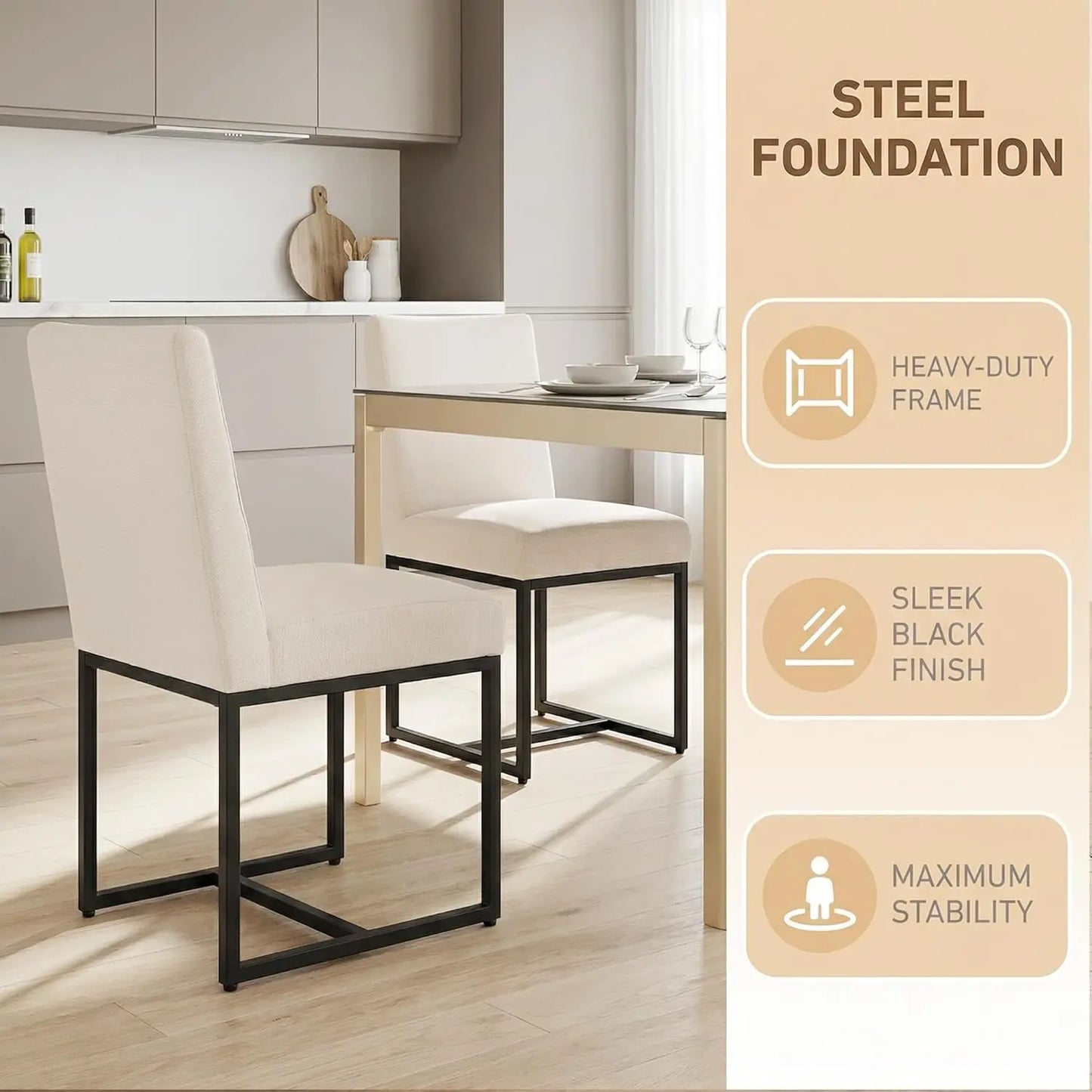 Upholstered Modern Dining Chairs Set of 2 Linen Mid Century Dining Room Chairs Armless Side Chair Comfy Kitchen, Customized