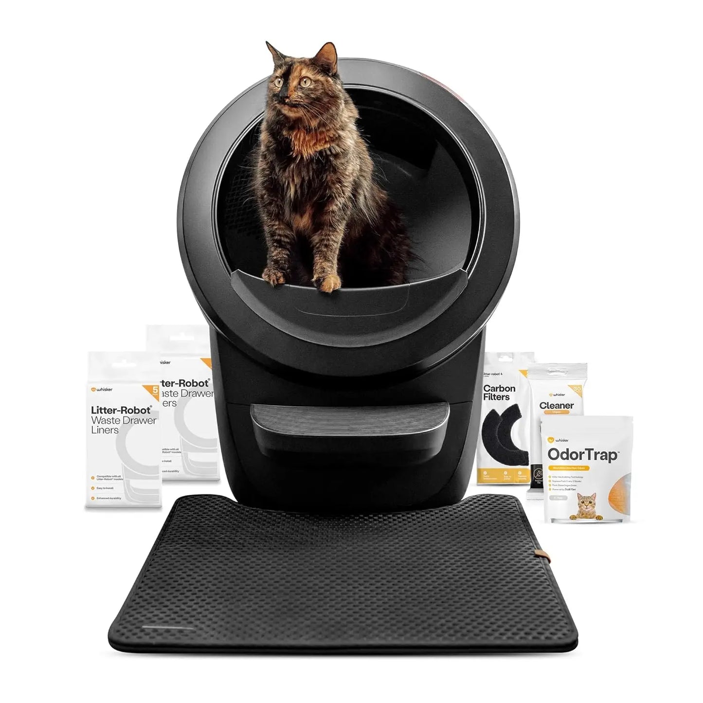 Automatic Self Cleaning Cat Litter Box Kit, Mat, Odor Trap Liners, Wipes, Carbon Filters for Multi-Cat Home, 30W, Black, Custom