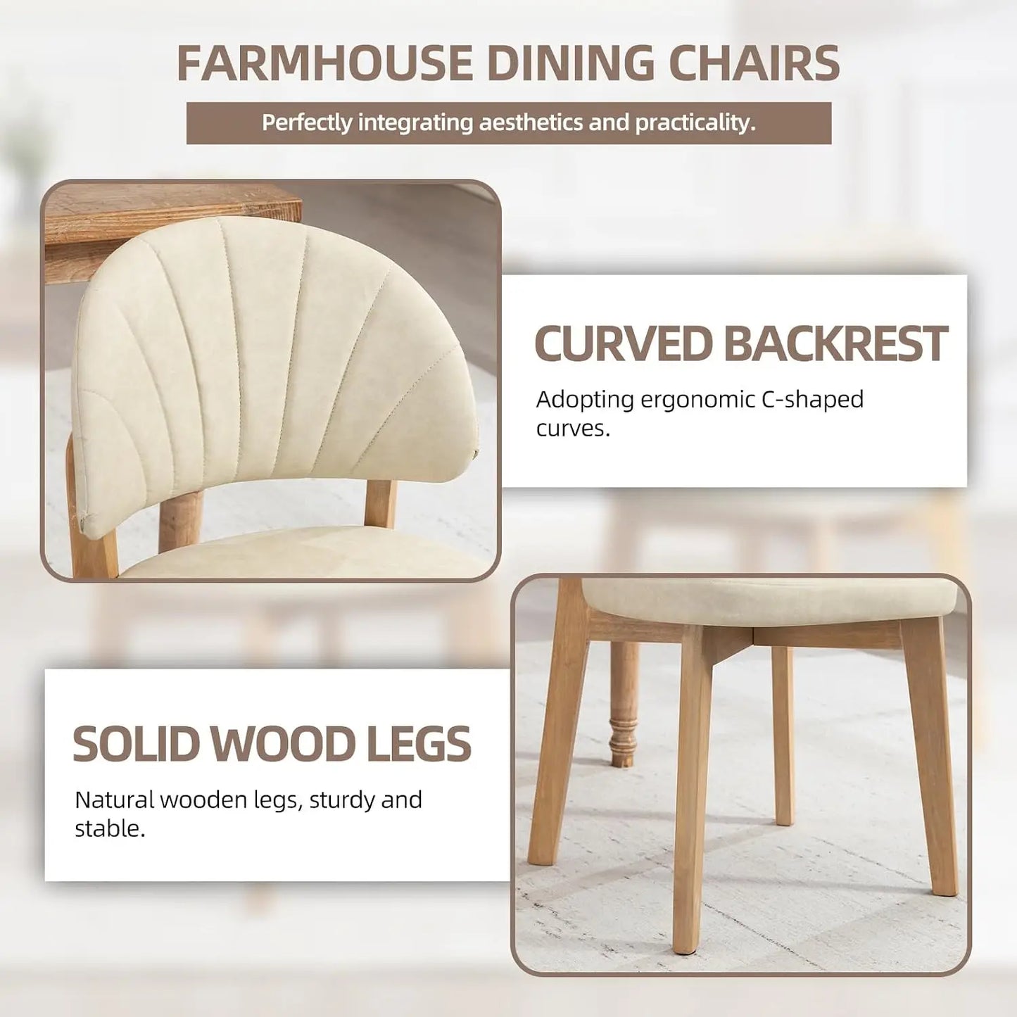 PU Leather Dining Chairs Set of 4, Upholstered Kitchen & Dining Chairs, Mid Century Solid Oak Wood, Custom