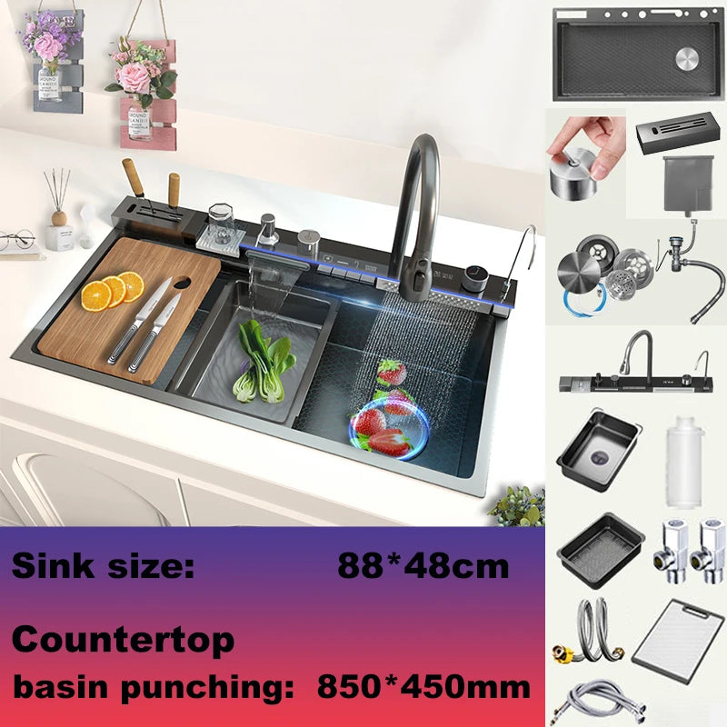 New Modern Stainless Steel Kitchen Sink Multifunctional Sinks Digital Display Large Single Slot Wash Dish Bowl Various Styles