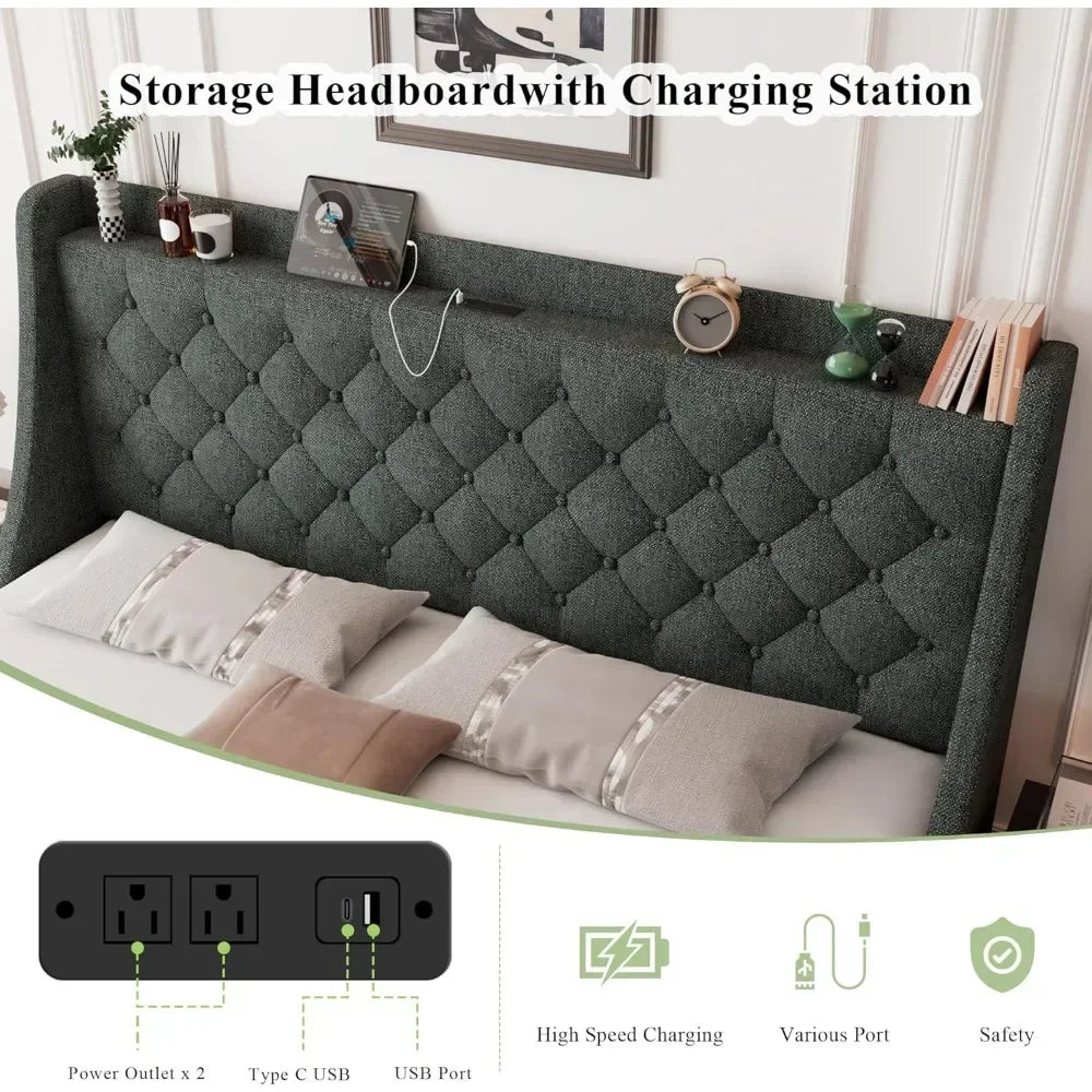 BestsellerBestsellerBestsellerfeonase queen bed frame with 4 storage drawers, upholstered storage bed with charging station, tuf