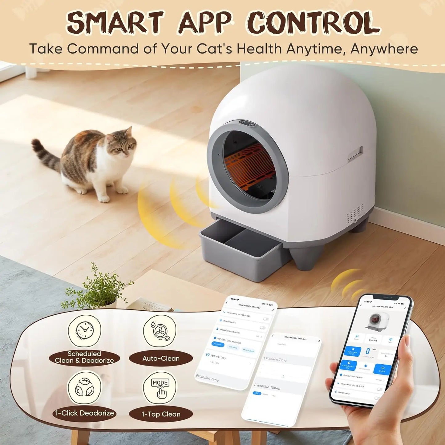 90L Large Capacity Automatic Self-Cleaning Cat Litter Box with APP Control & Safety Protection, Custom