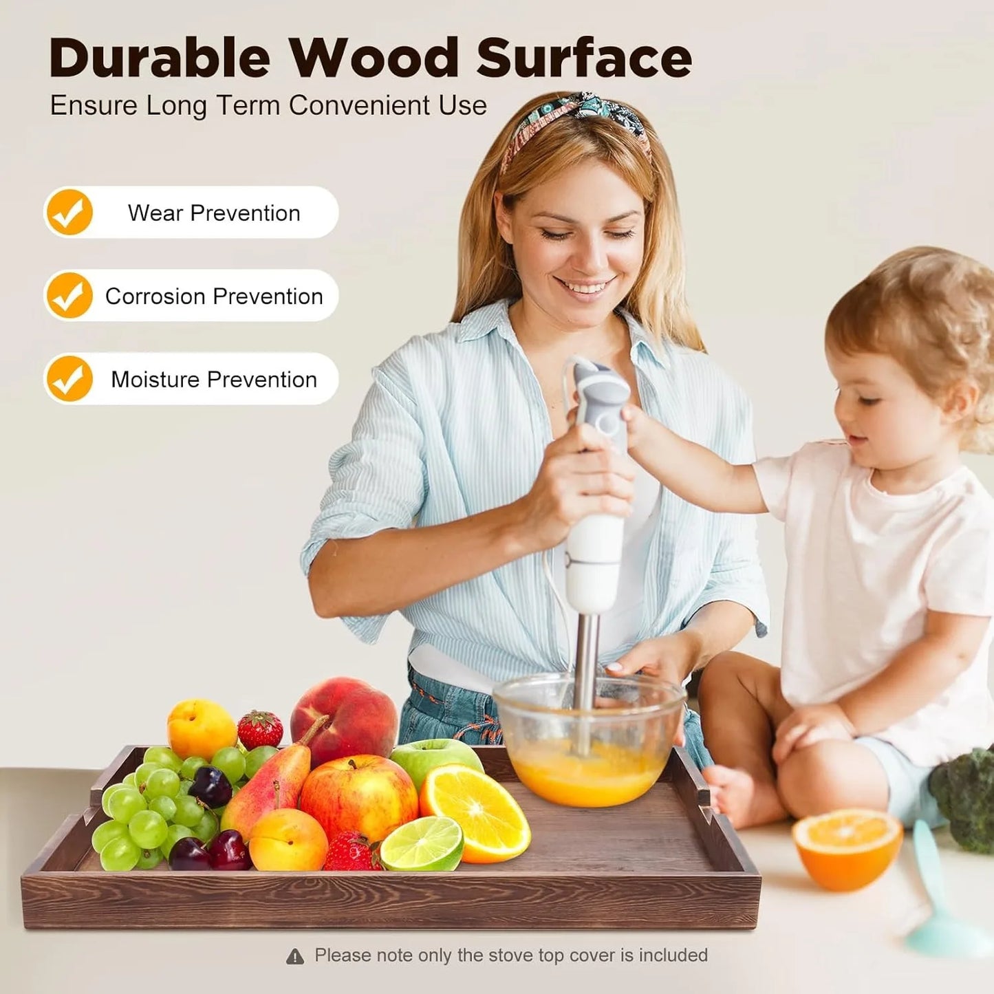 Noodle Board Stove Cover with Built-in Handles: Extra Thick Pine Wood for Gas and Electric Stoves, 30 * 22 * 2.5in, Brown