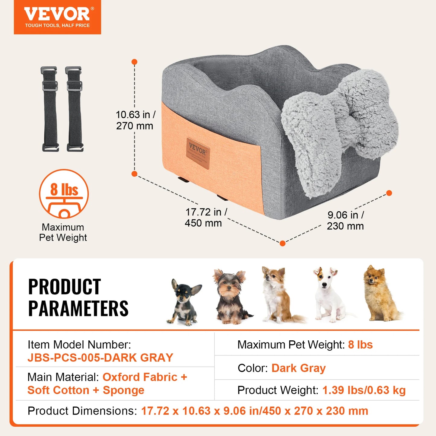 SucceBuy Dog Car Seat Waterproof Dog Booster Seat Pet Car Seat with Clip-On Safety Leash PP Cotton Car Bed for Medium Large Dog