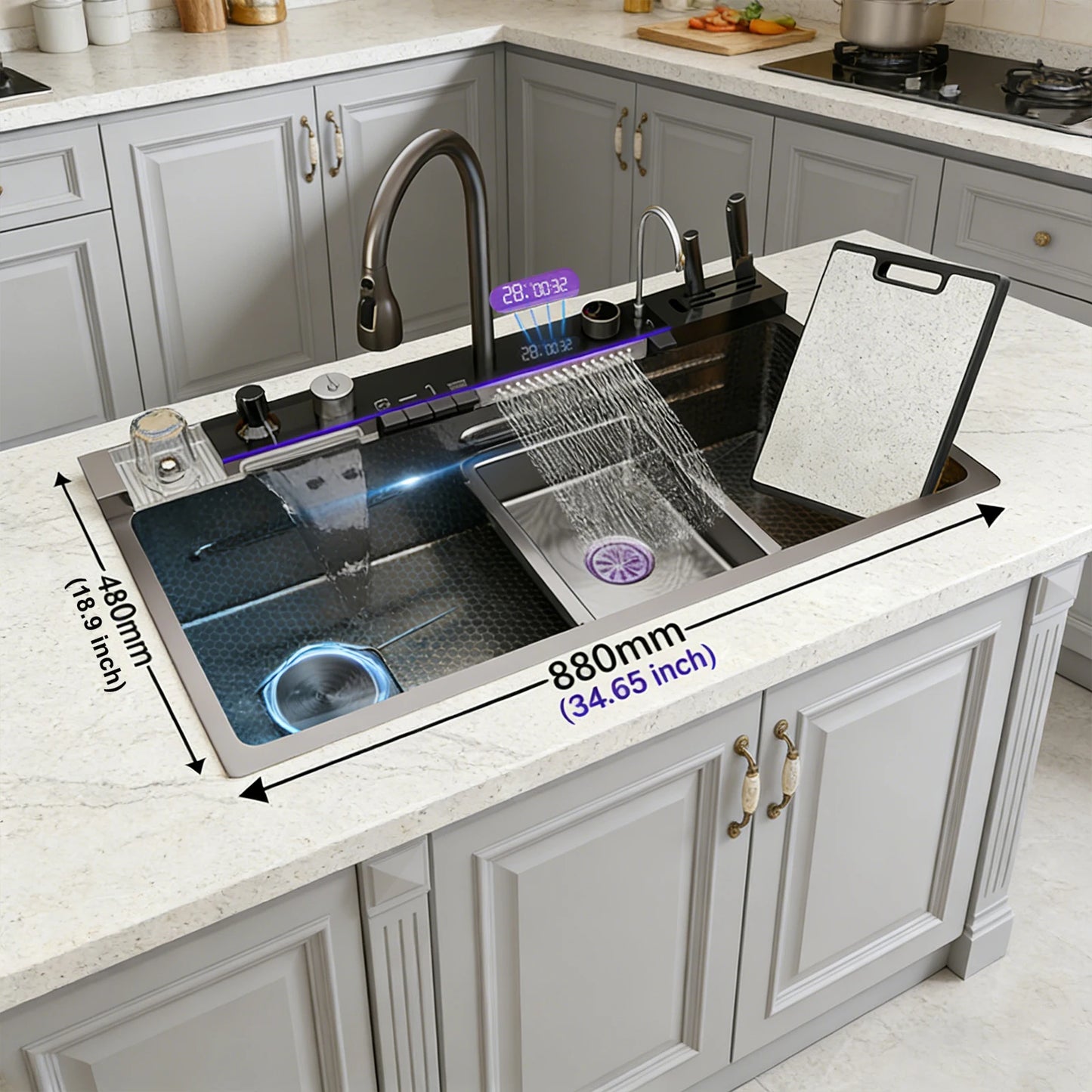 New Modern Stainless Steel Kitchen Sink Multifunctional Sinks Digital Display Large Single Slot Wash Dish Bowl Various Styles