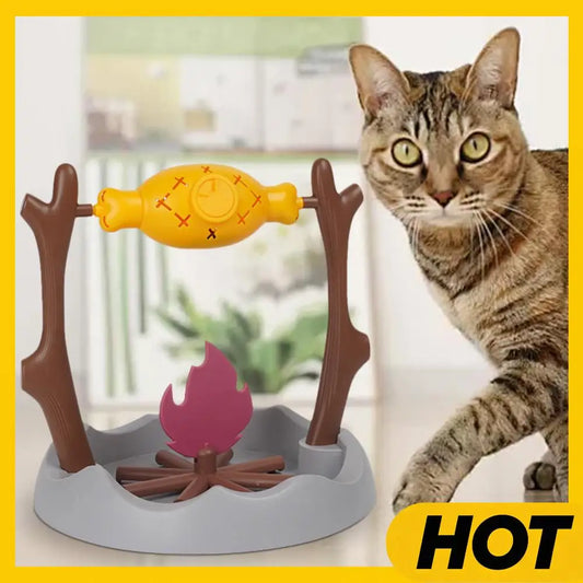 Cats Treat-Dispensing Slow Feeder 360° Rotating Grilled Fish Spinning Toy Roasted Chicken Leg Pet Toy for Cat Dog Pet