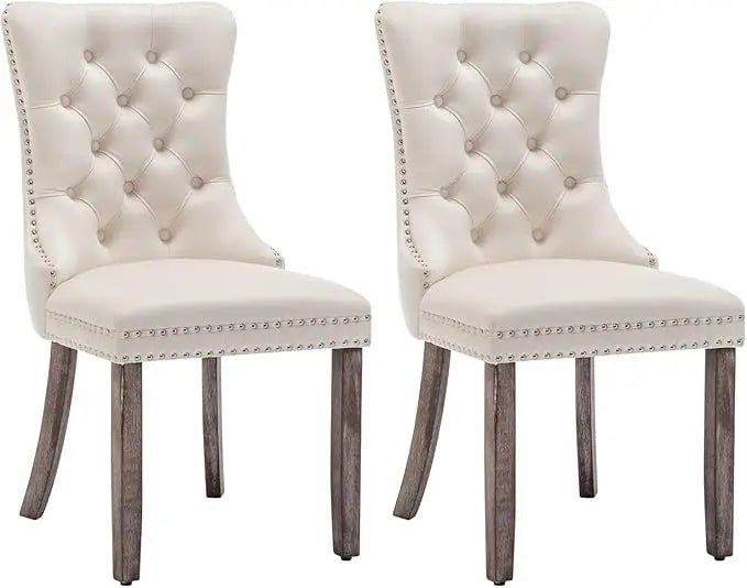 Velvet Dining Chairs Set of 6, Upholstered Dining Room Chairs with Nailhead Ring Pull Trim, Button Tufted Wing Back Chairs
