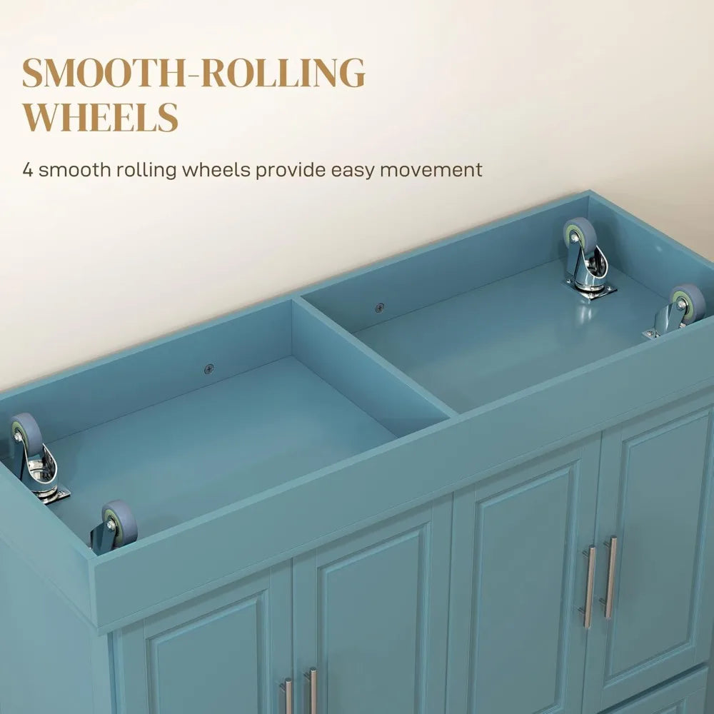 Rolling Kitchen Island Cart with Wheels, Portable Island Table for Kitchen with Stainless Steel Top, Adjustable Shelves