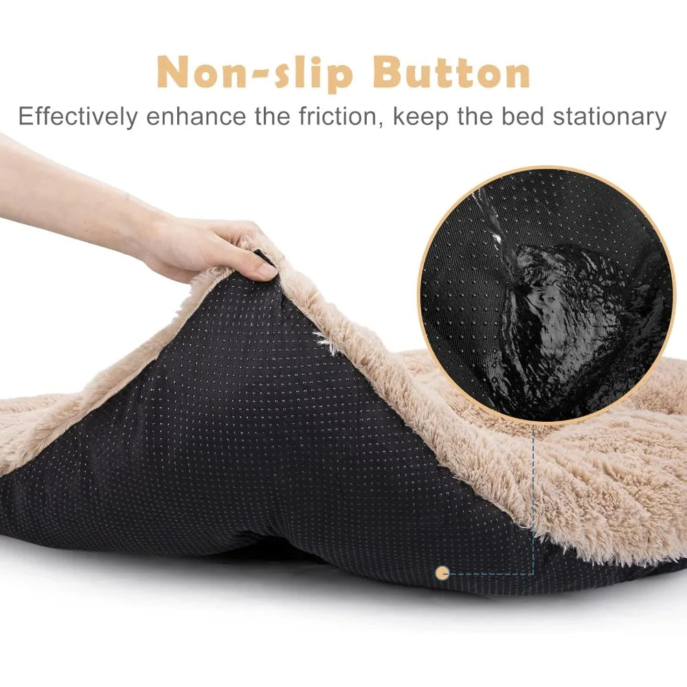 joejoy large dog bed crate pad, deluxe plush washable dog beds fulffy soft kennel pad anti-slip pet sleeping mat for extra large